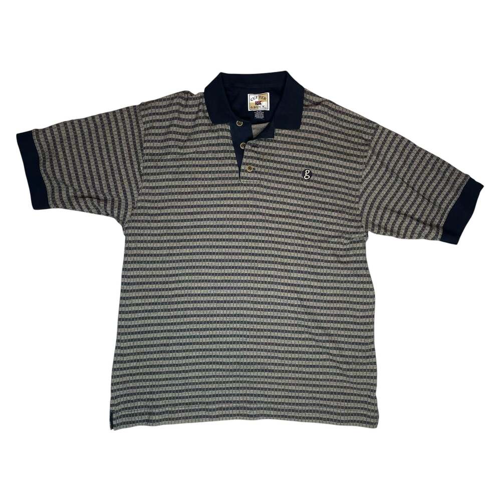 Cutter & Buck Polo Shirt Mens XL Blue Striped Golf Casual Cotton